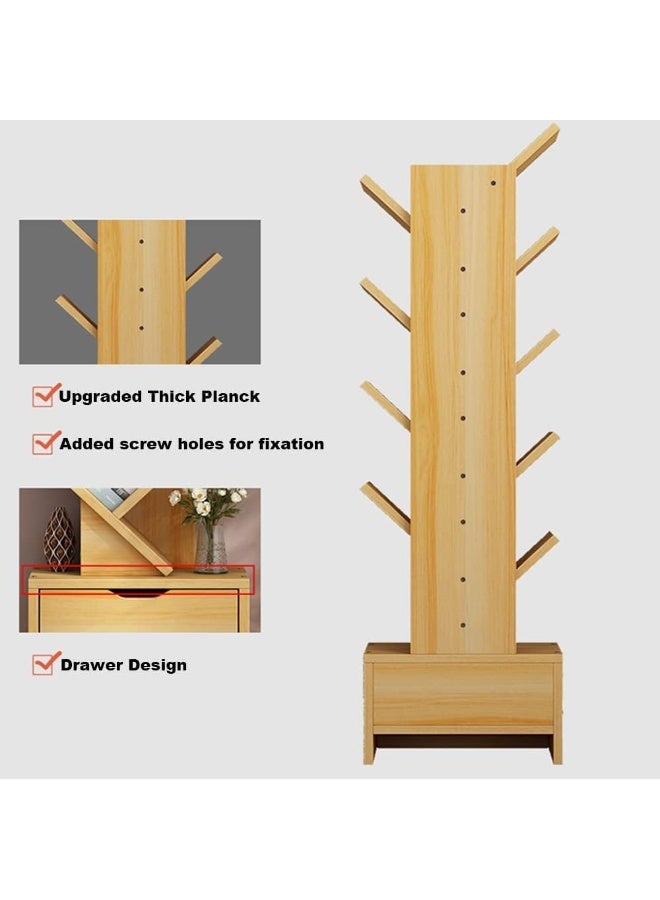 We mart 10 Tier Tree Bookshelf, 10 Shelf Bookcase with Drawer, Modern Book Storage, Free Standing Tree Bookcase, Utility Organizer Shelves for Home Office, Living Room, Bedroom, Rustic Brown - Image 3